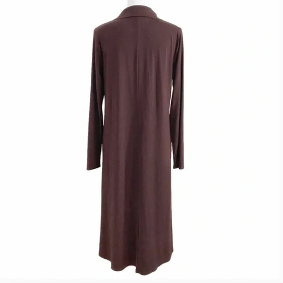 EILEEN FISHER BROWN LONG SLEEVE V-NECK VISCOSE BLEND STRETCH JERSEY MAXI DRESS - Picture 4 of 9